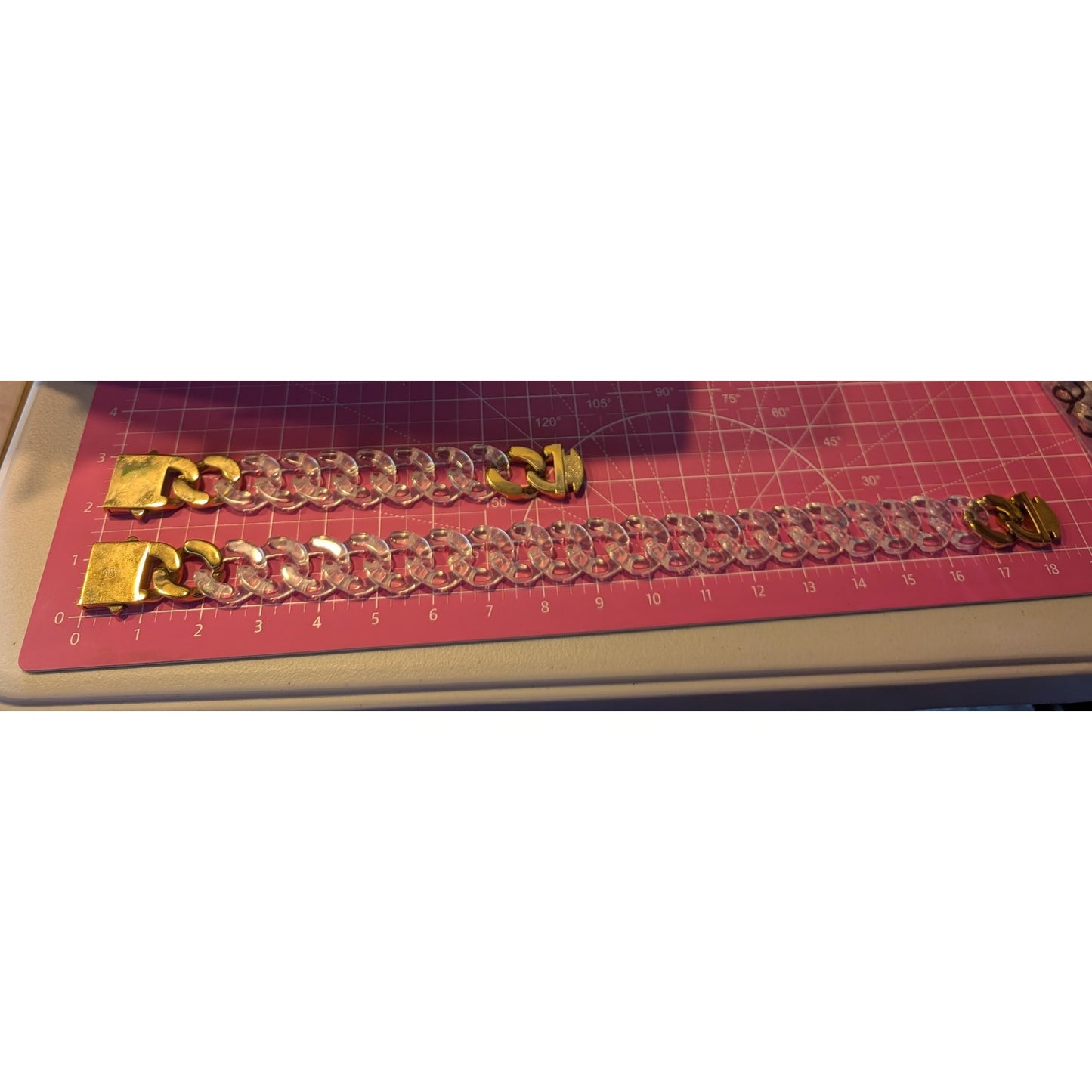 Vitaly Clear Lucite Cuban Chain Gold Tone Buckle Clasp Necklace & Bracelet Set