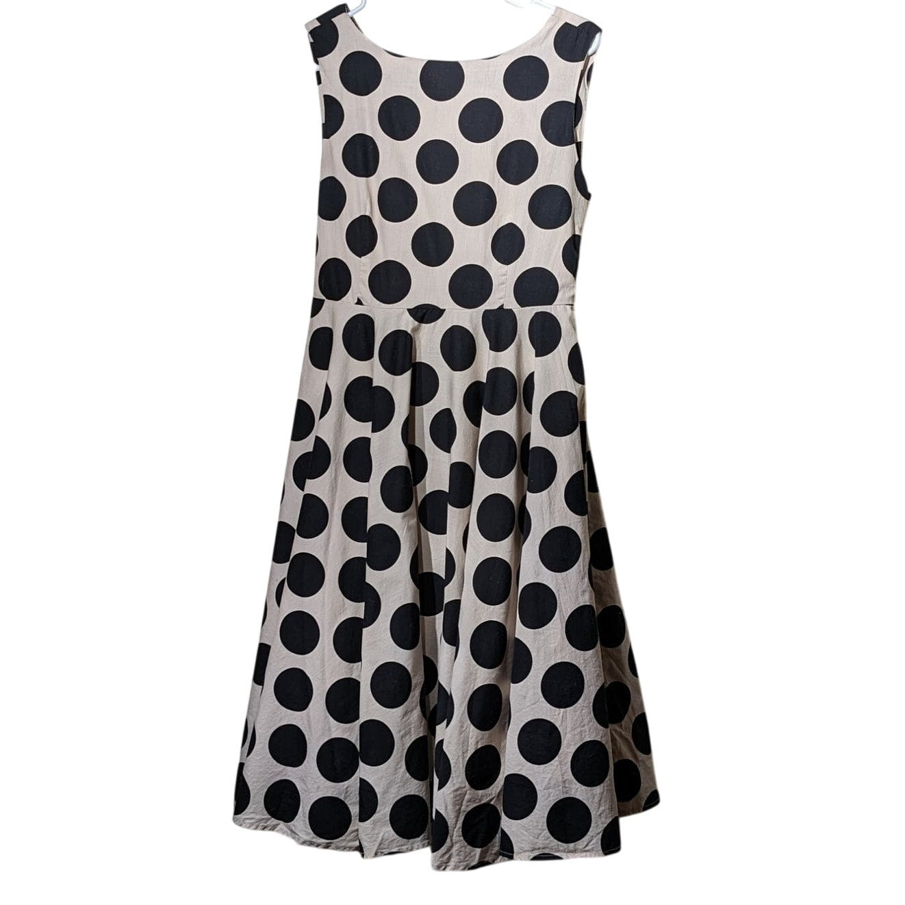 Jolie Moi Cream Black Polka Dot Fit and Flare Tie Back Dress Womens Sz 12