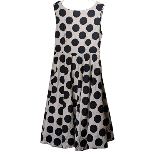 Jolie Moi Cream Black Polka Dot Fit and Flare Tie Back Dress Womens Sz 12