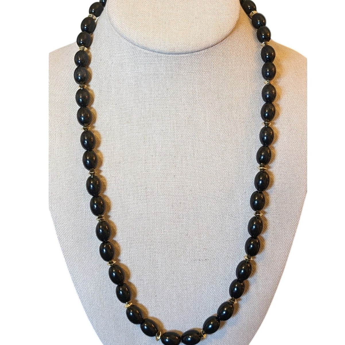 Two Black/Gold & Painted Beaded Vintage 24" & 28" Necklaces