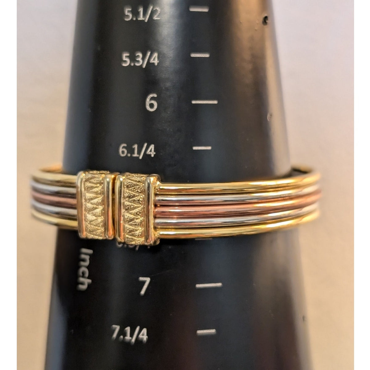 Tri-Color Metal Clamper Style Bangle Bracelet