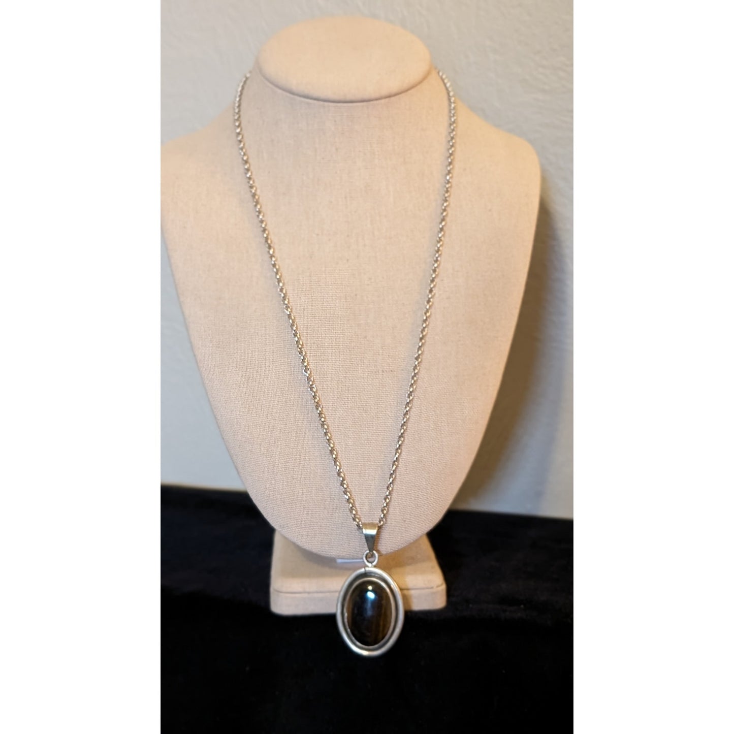 Vintage Barton Allen Ballou Sterling Chain W/ Taxco Silver Bezel Set Tigers Eye
