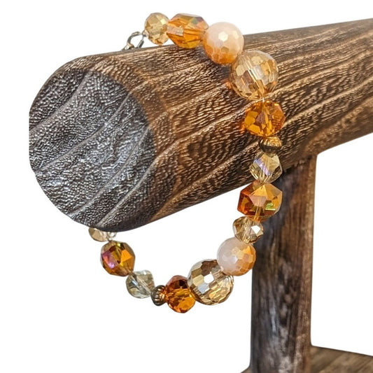Orange Cream Crystal Glass Multi-Faceted Shaped Bead Bracelet