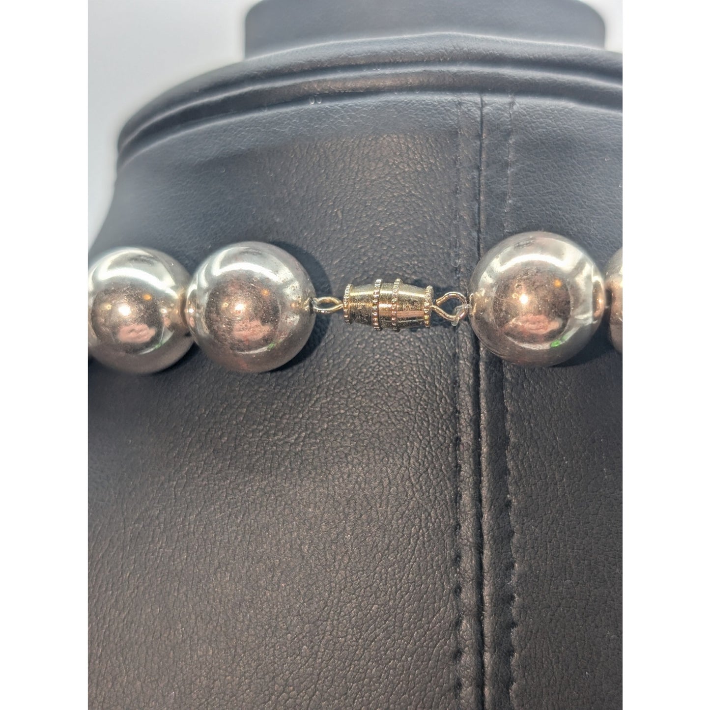 Vintage Chunky Silver & Gold Tone Heavy Beaded Barrel Clasp 21.5" Necklace
