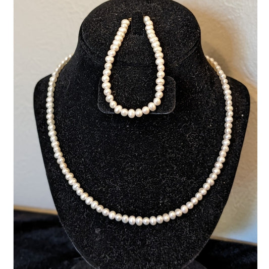 10K Yellow Gold JCM Jacmel Mauritius Freshwater Pearl Necklace and Bracelet Set