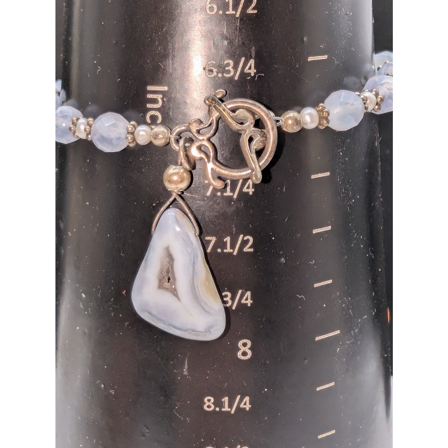 Blue Agate Seed Pearl Beaded Toggle Closure Bracelet