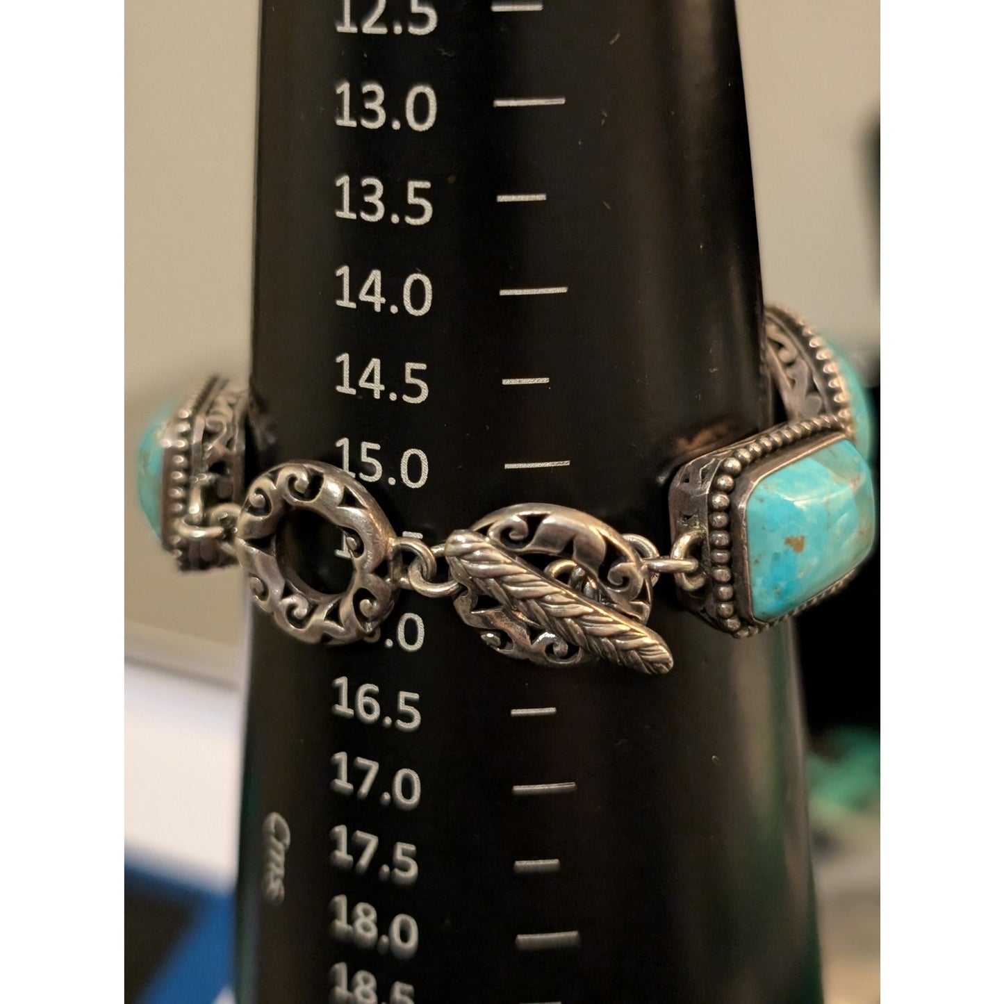 Barse Heavy Chunky 925 Sterling Silver Turquoise Chain Toggle Clasp Bracelet