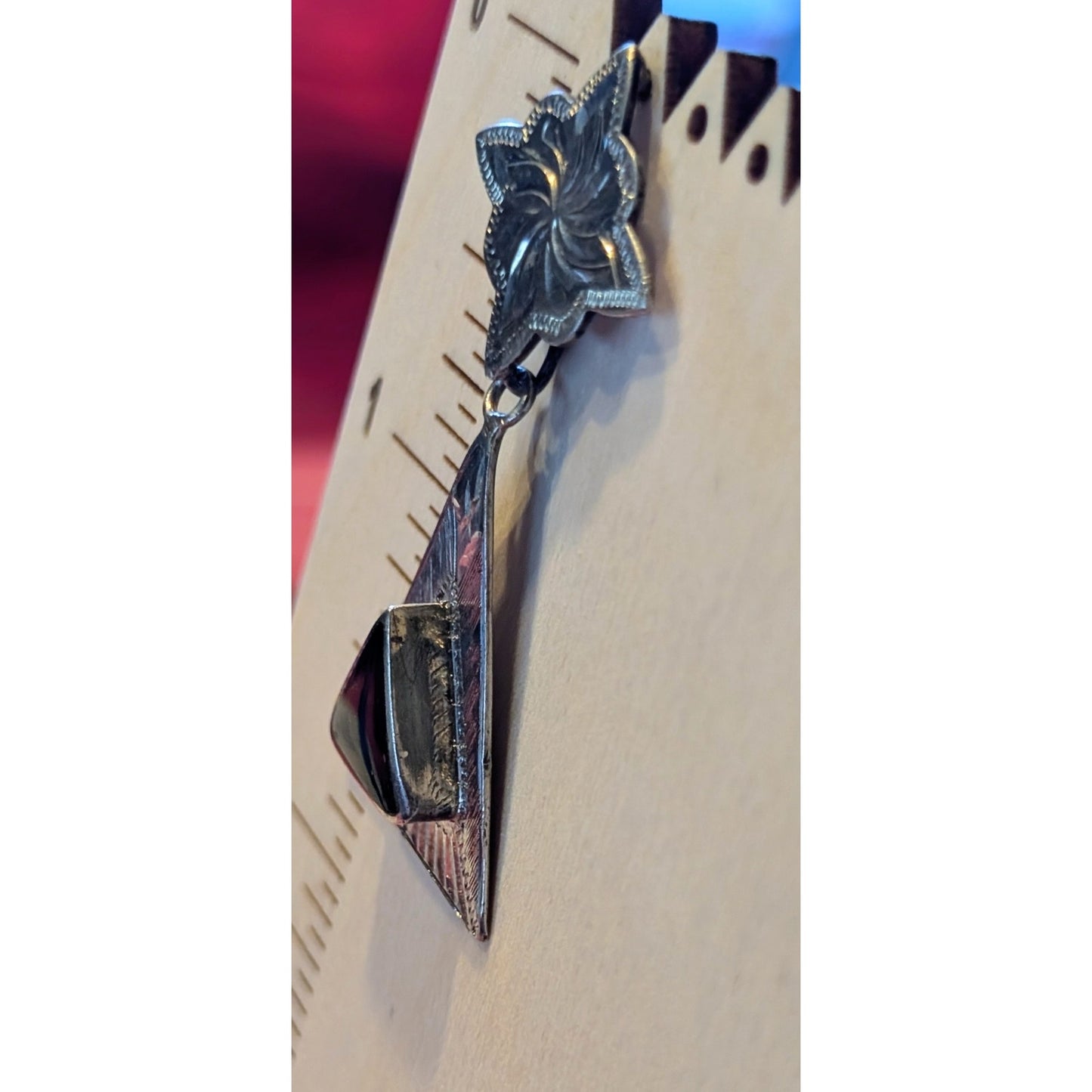 Vintage 925 LEX Sterling Silver Black Onyx Dangle Post Earrings