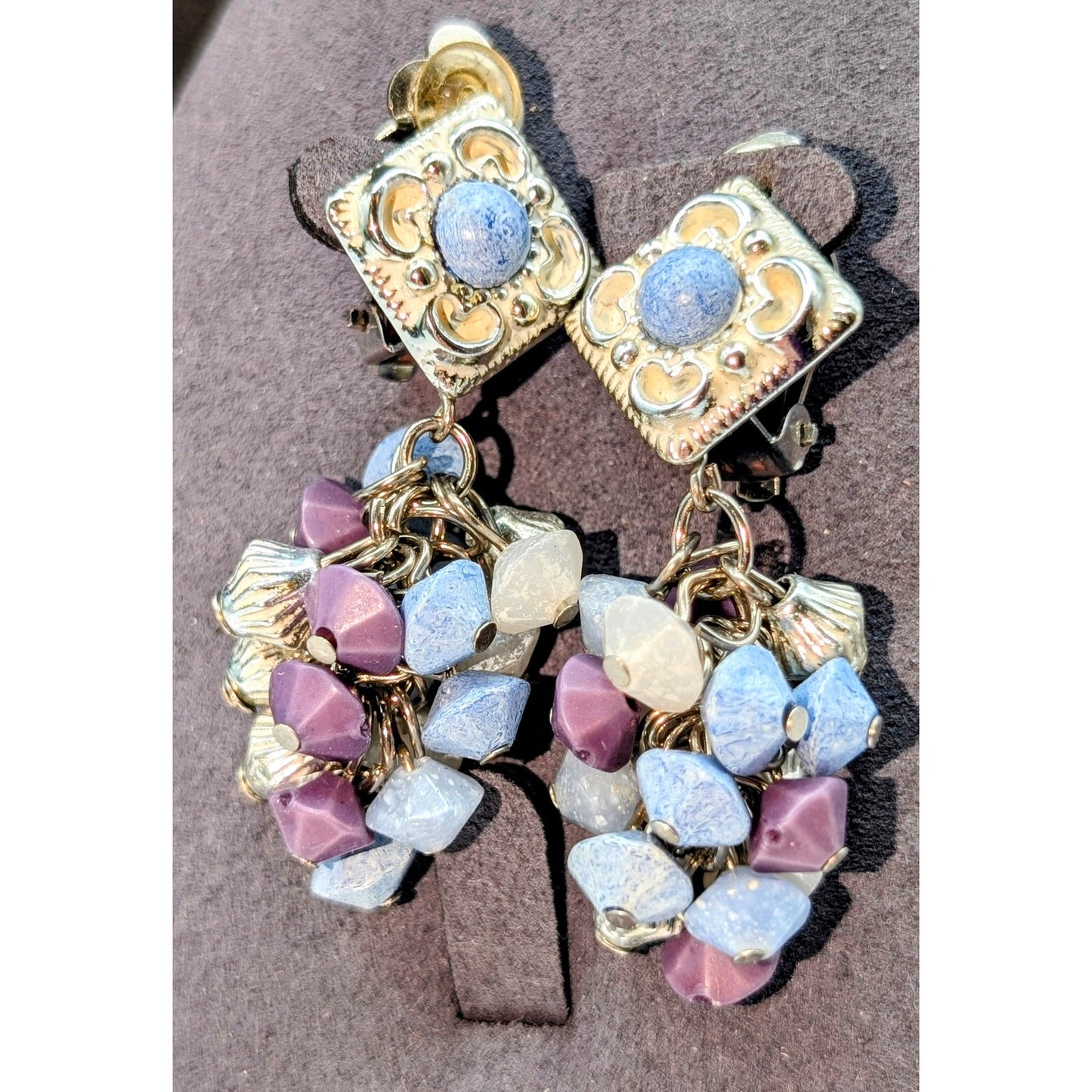 Mixed Lot of Two Blue Lavender Silver Tone Necklaces & Matching Clip On Earrings
