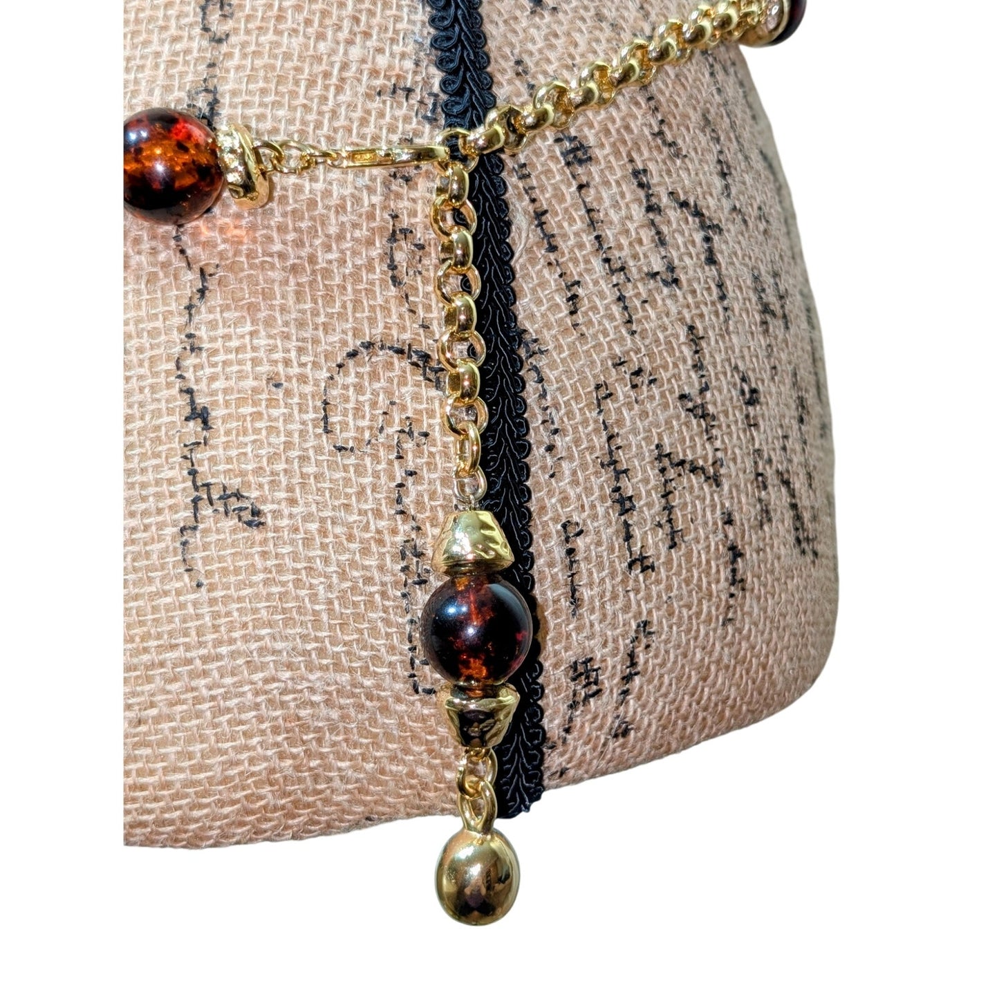 Multi-Strand Goldtone Chain Link Rootbeer Acrylic Ball Bead Chain Belt 30"-35.5"