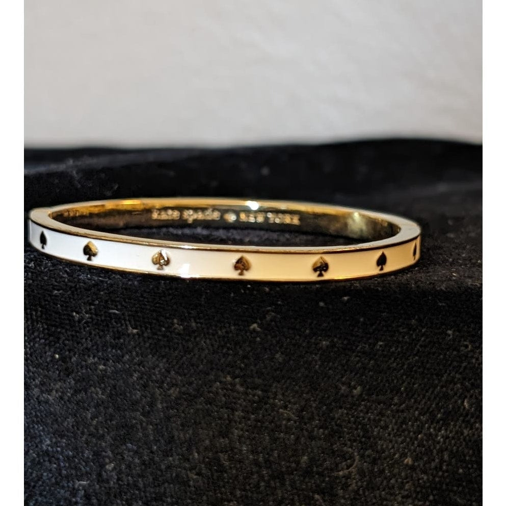 Kate Spade New York White Enamel Gold Tone Hinge Bangle Bracelet