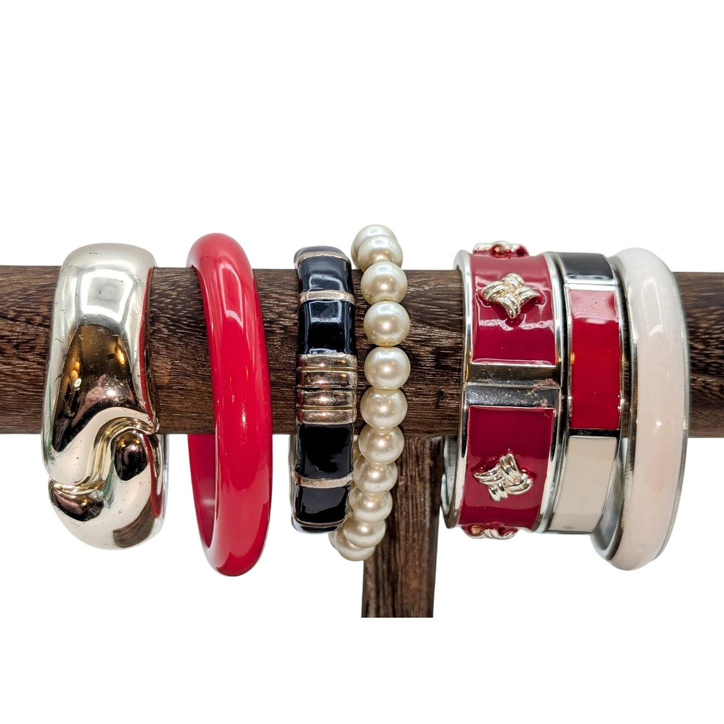 Lot of Seven Red Silver Theme Bracelets