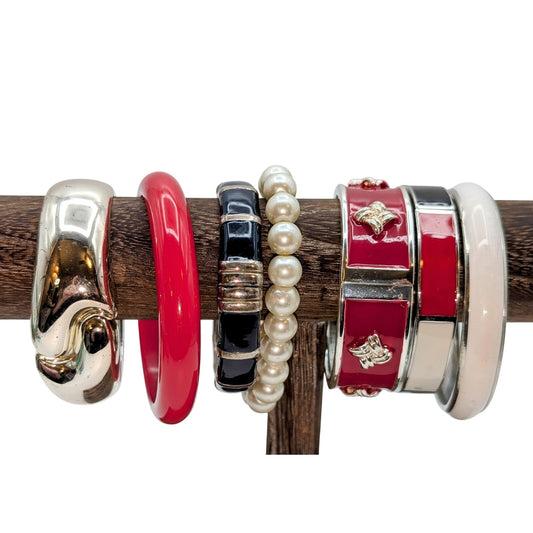 Lot of Seven Red Silver Theme Bracelets