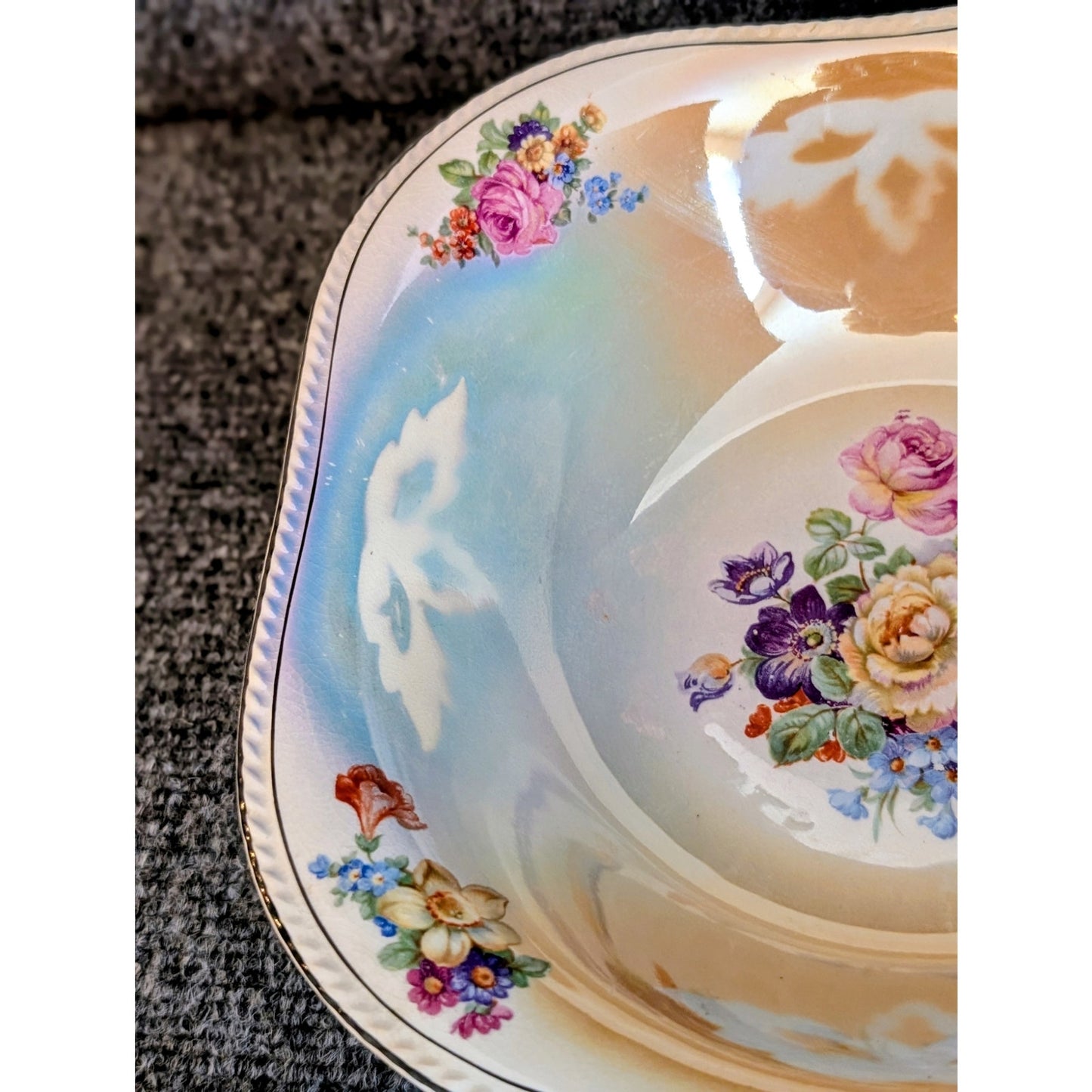 Vintage Crown Ivory Large Serving Bowl Floral Design Japan 11 30