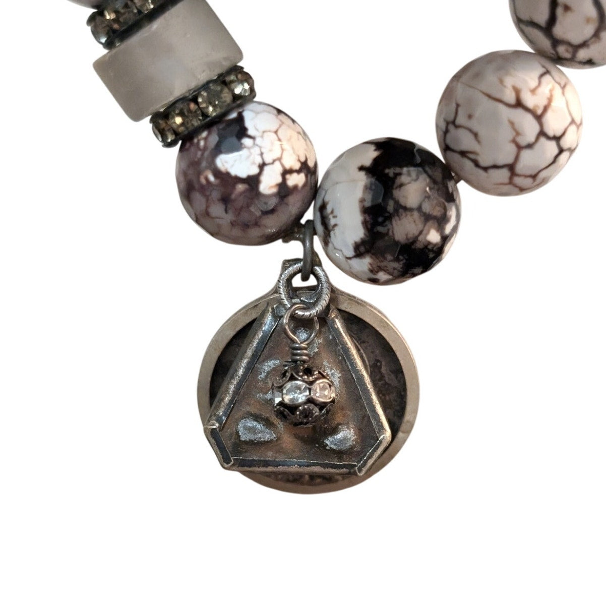 Angel Wing Alunite Beaded Icon Charm  Stretch Bracelet