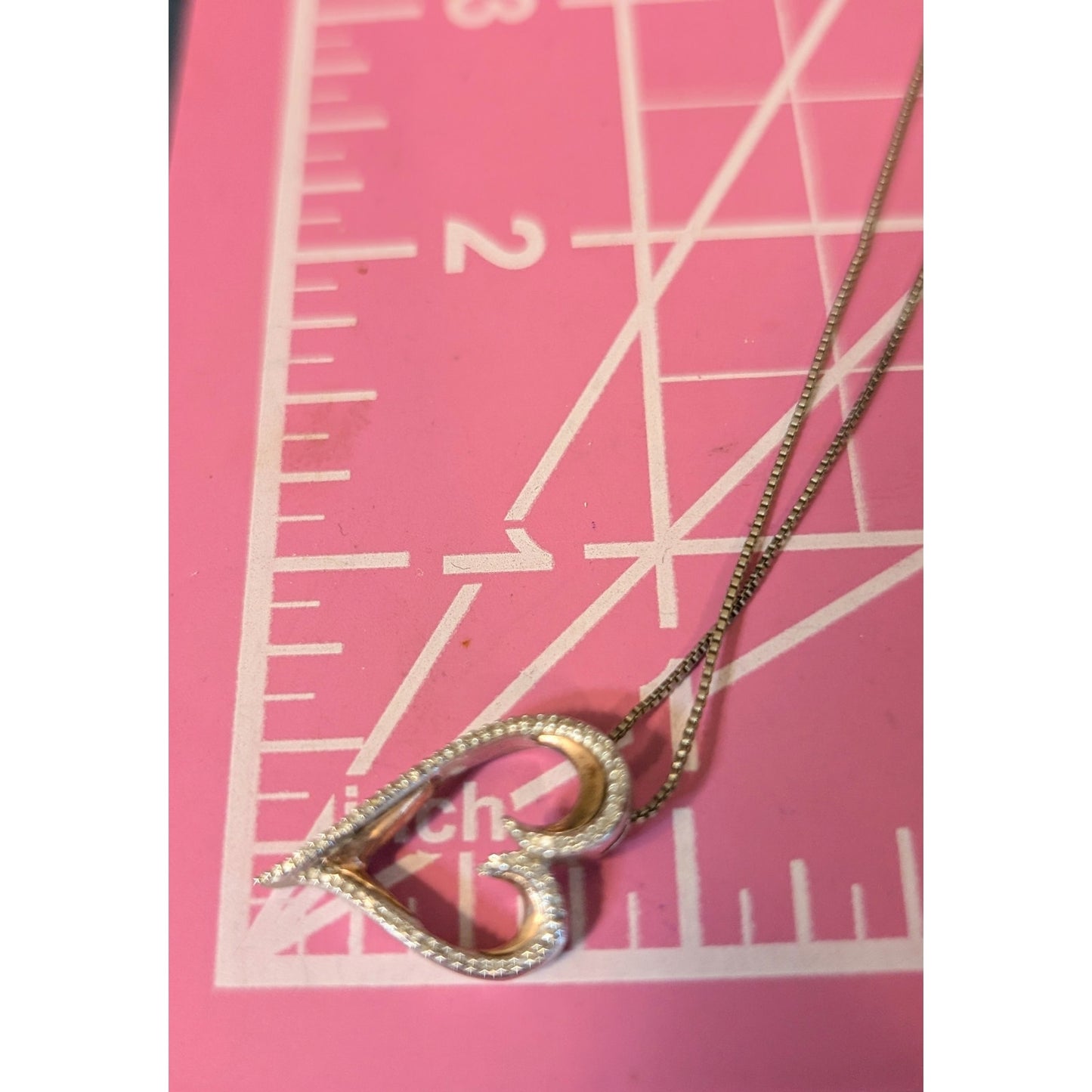 Marked JWBR 925 Sterling Silver 10K Yellow Gold Diamond Abstract Heart Necklace