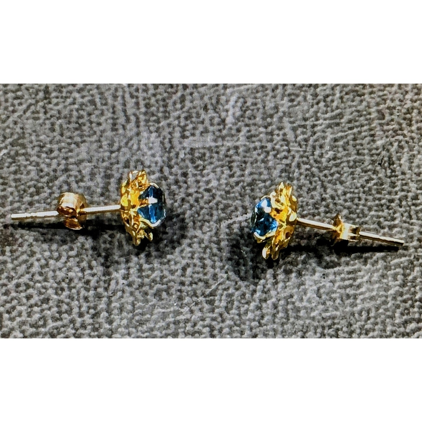 14k Yellow Gold Blue Spinel Delicate Floral Stud Earrings