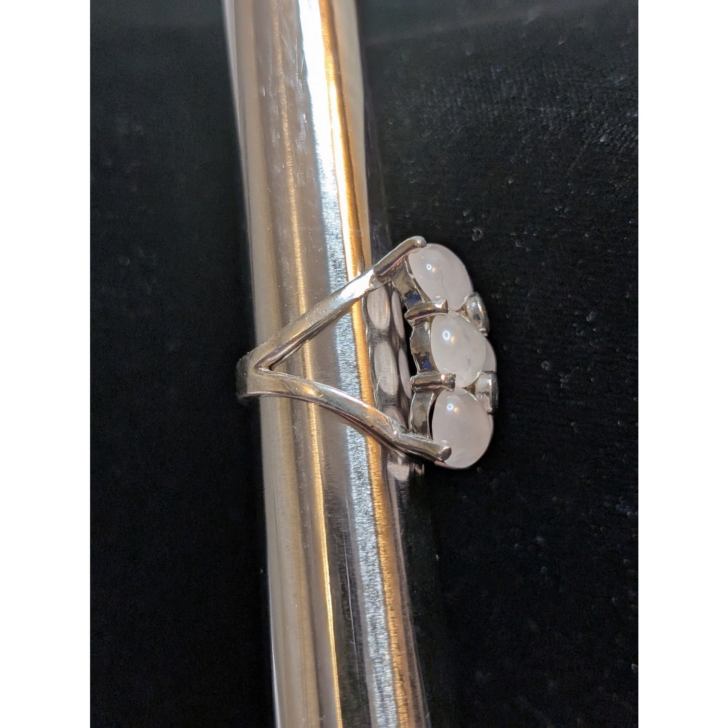 Large Six Quartz Stone 925 Sterling Silver Split Shank Ring Size 7.5
