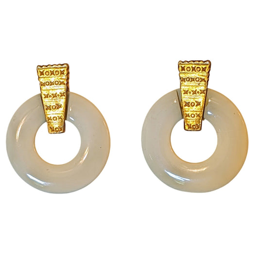 Vintage Large Cream Donut XOXO Doorknocker Gold Tone Clip On Earrings