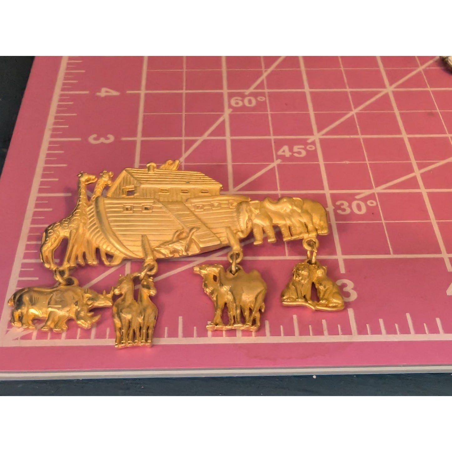 Vintage JJ Large Noah's Ark Dangling Animals Gold Tone Brooch