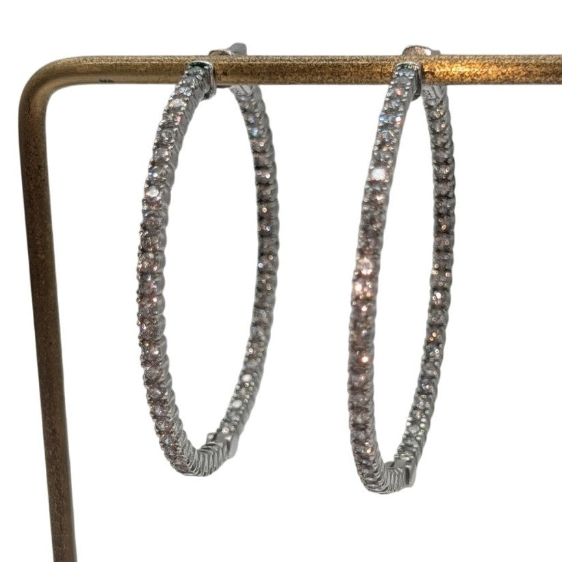 Marked 925 Gorgeous In & Out Cubic Zirconia Hoop Earrings