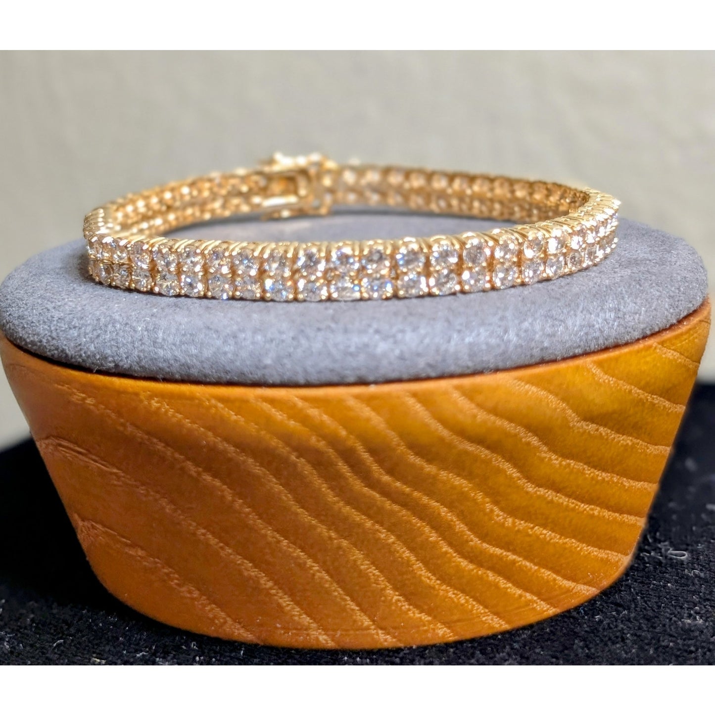 925 Vermeil Sterling Two Row Princess Cut CZ Two Safety Latches Tennis Bracelet