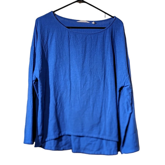 Soft Surroundings Blue Relaxed 100% Cotton Pullover Top Women's Sz PM