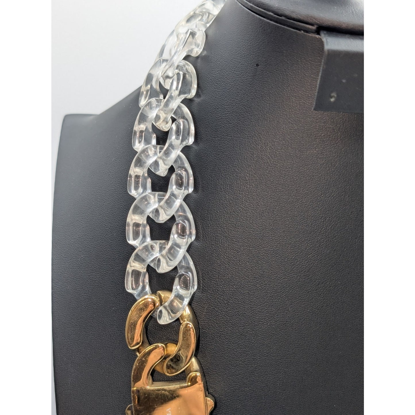 Vitaly Clear Lucite Cuban Chain Gold Tone Buckle Clasp Necklace & Bracelet Set