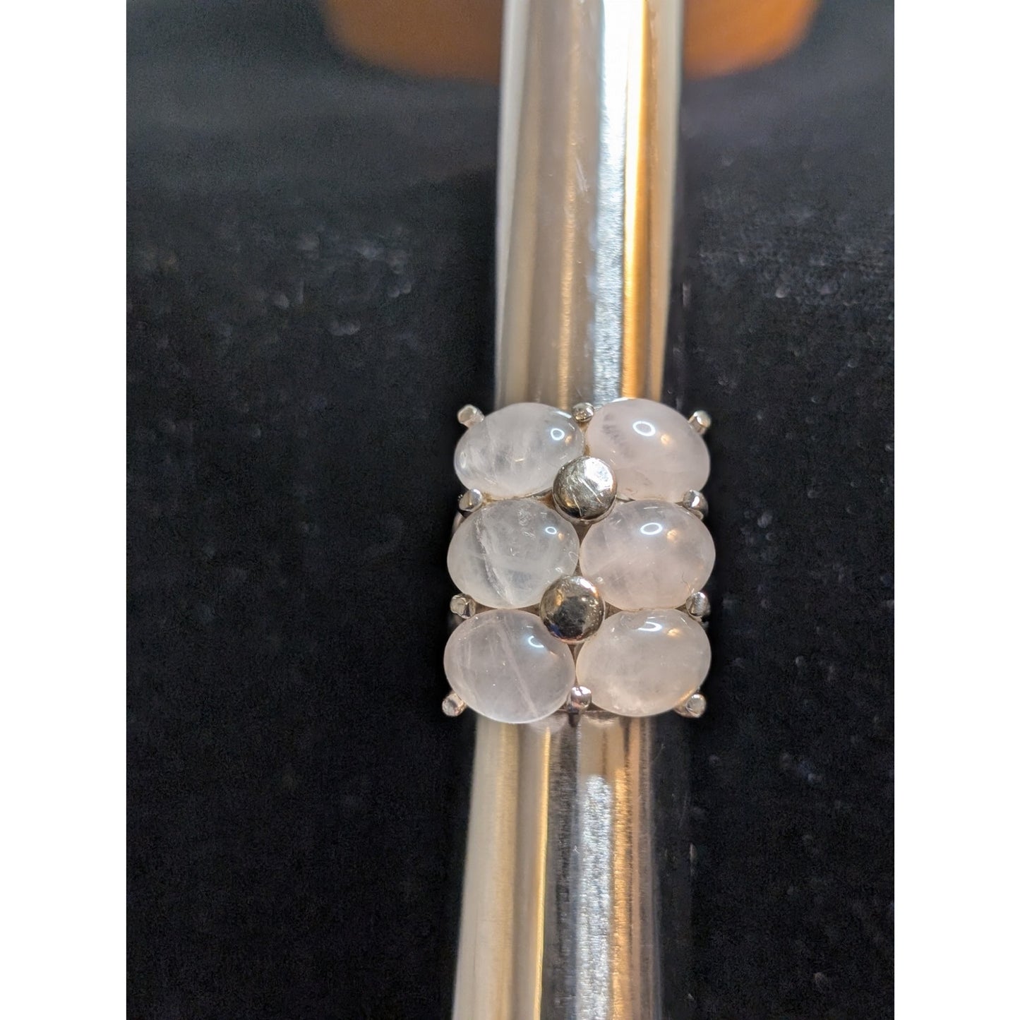 Large Six Quartz Stone 925 Sterling Silver Split Shank Ring Size 7.5