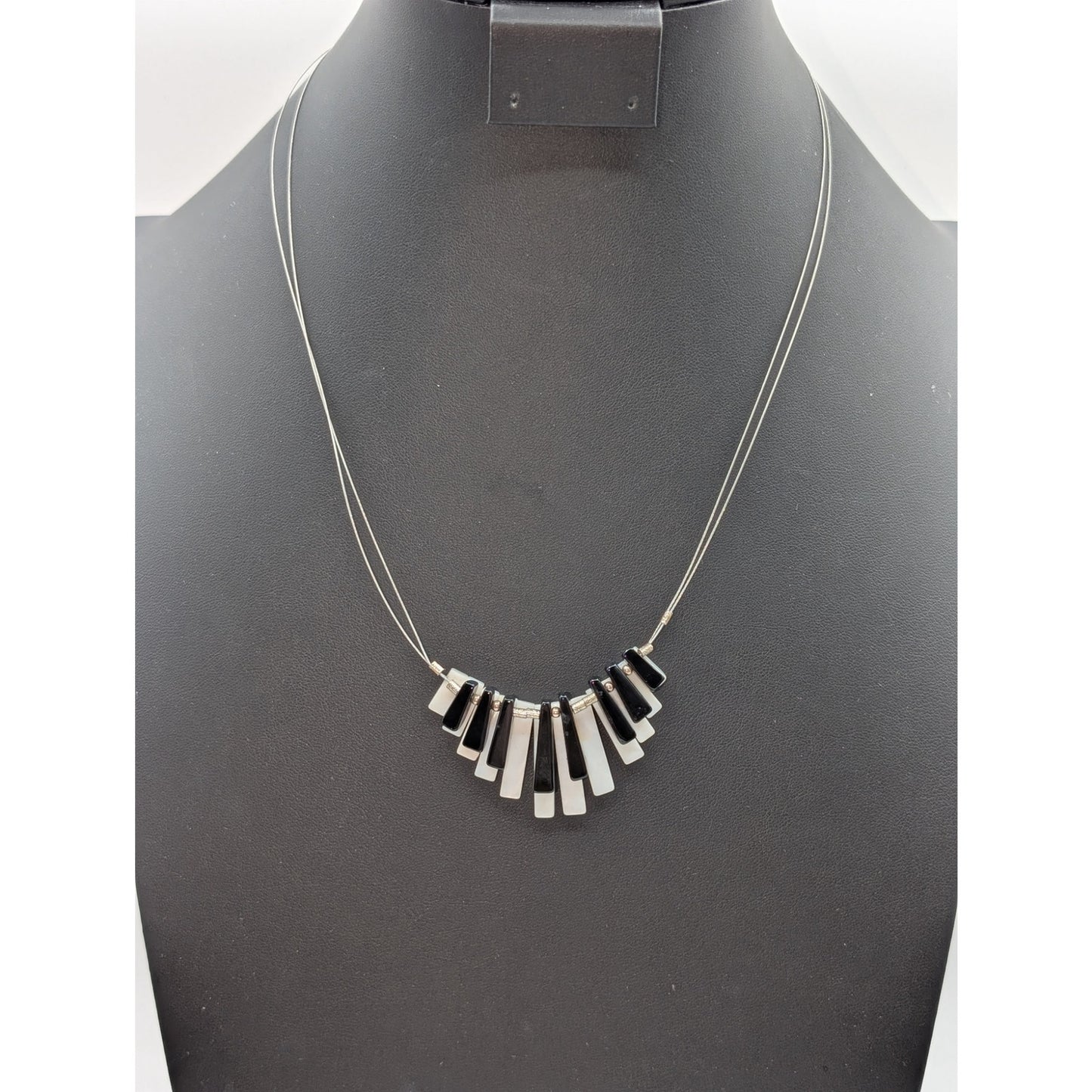 'Piano Key' Black & White Beaded Strung on Wire 18.5"-20" Necklace