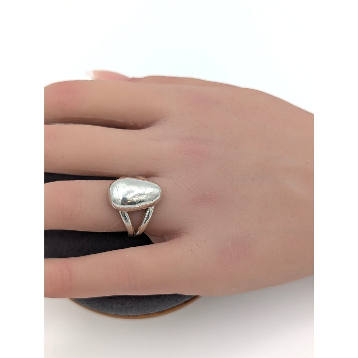 925 Sterling Silver Chunky Oval Split Shank Minimalist Modernist Ring Size 6.75