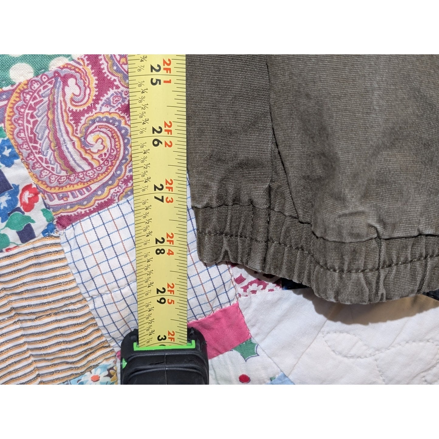 Denim Co. Cuffed Cargo Olive Green Elastic Drawstring Waist Canvas Jean Size XL