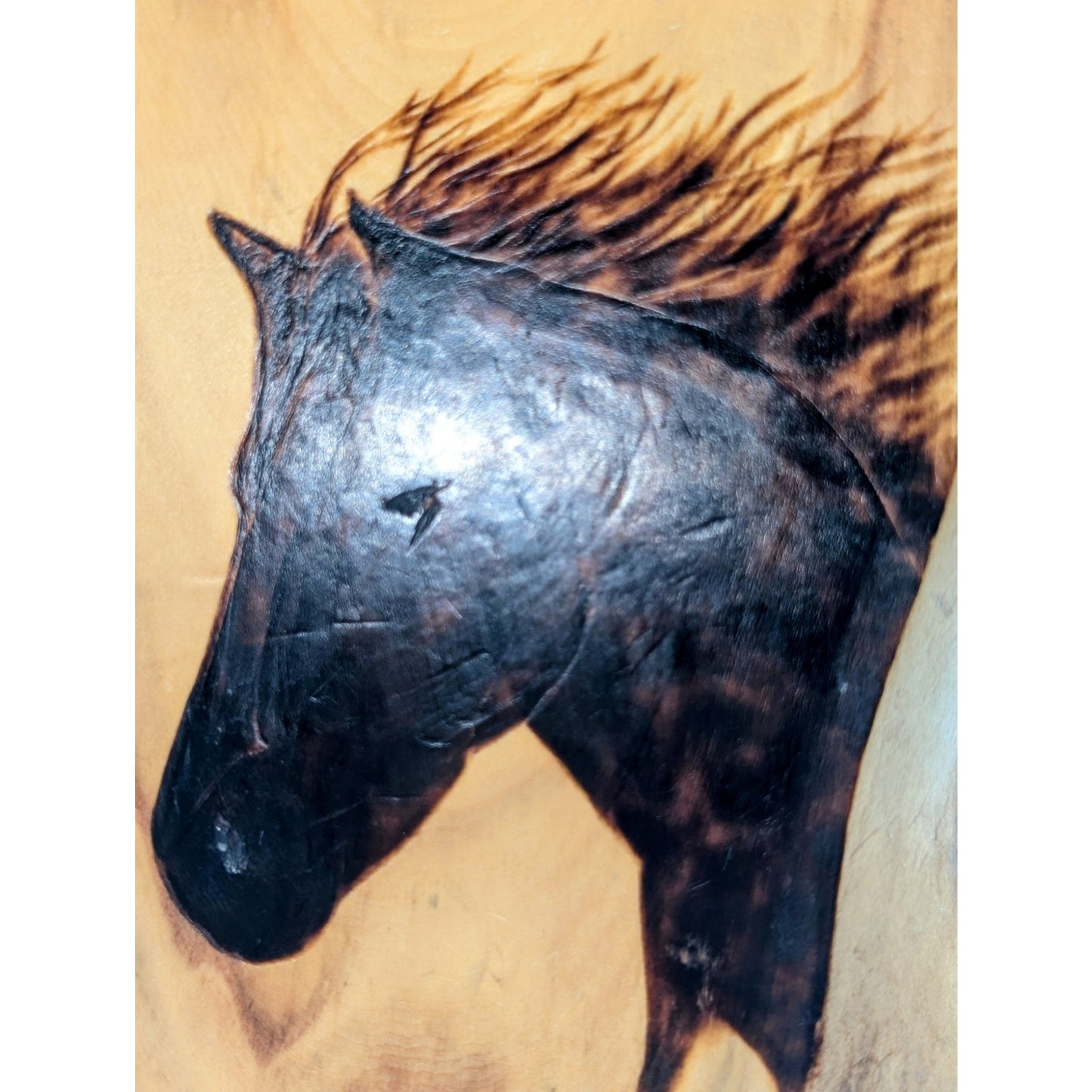Artisan Created Wood Burned Horse Head Log Pillar Candle Holder