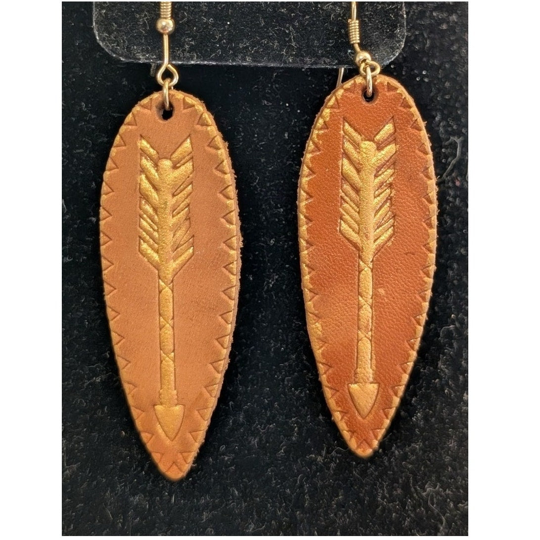 Southwest Boho Hippie Leather Arrow Dangle Earrings