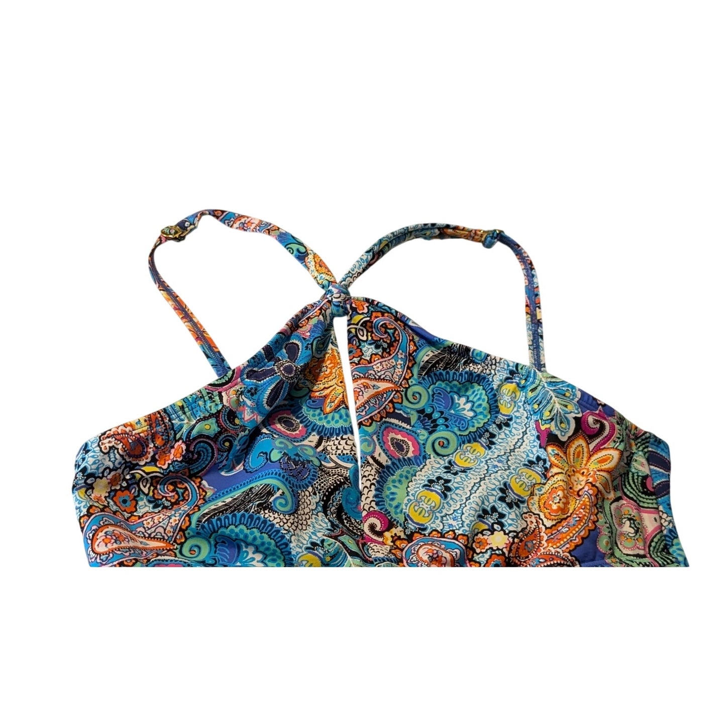 Bleu Rod Beattie Keyhole Paisley Blue Teal Multi Womens Bandeau Swim Suit Sz 8