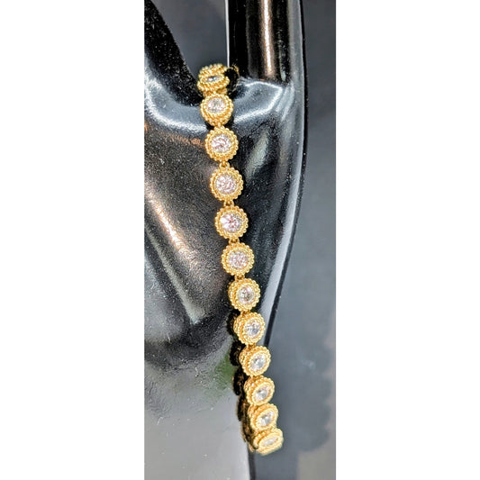 Vintage 925 Vermeil Round Beaded Bezel Set CZ Tennis Bracelet