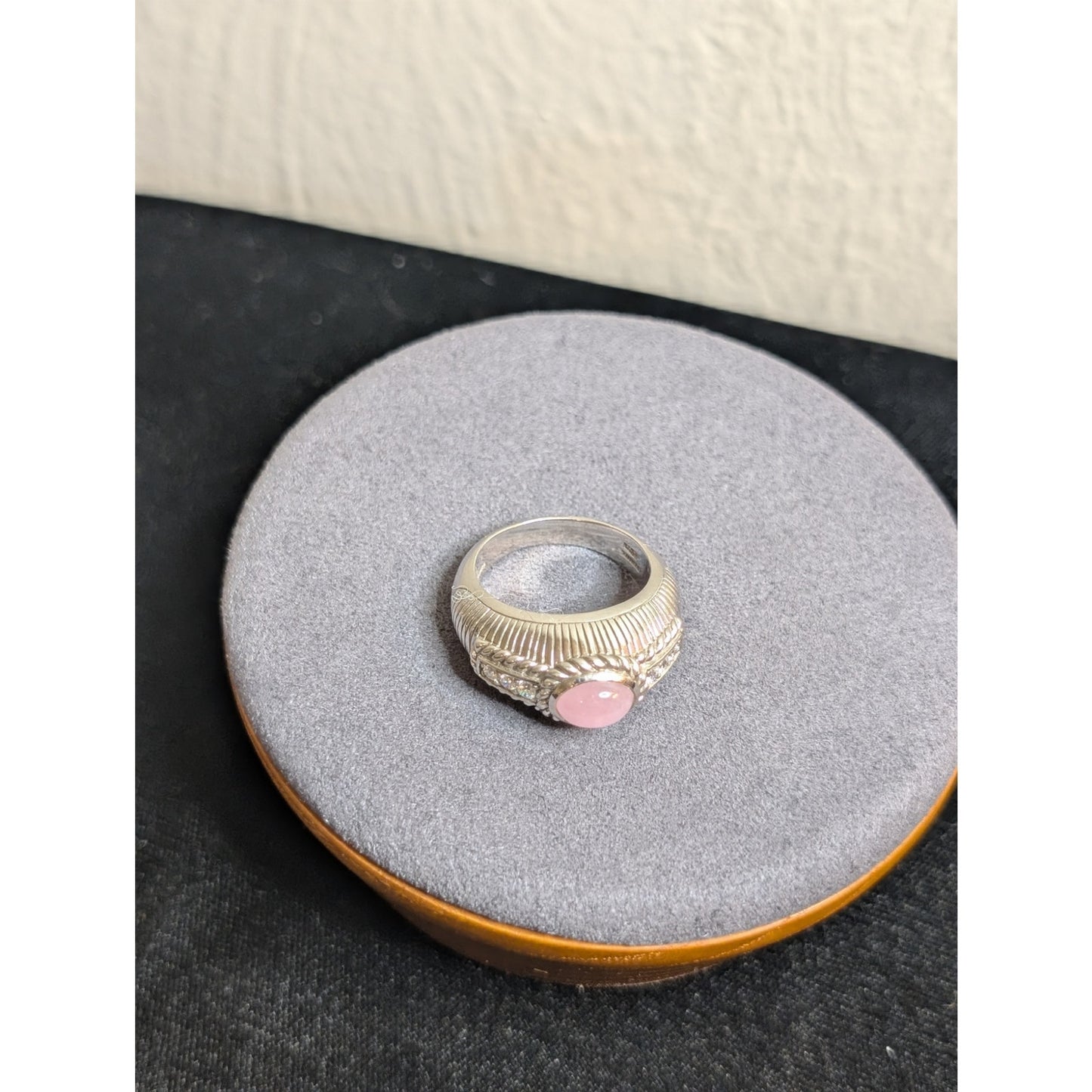 Judith Ripka Sterling Silver Pink Rose Quartz & Diamonique Ring Size 7.75