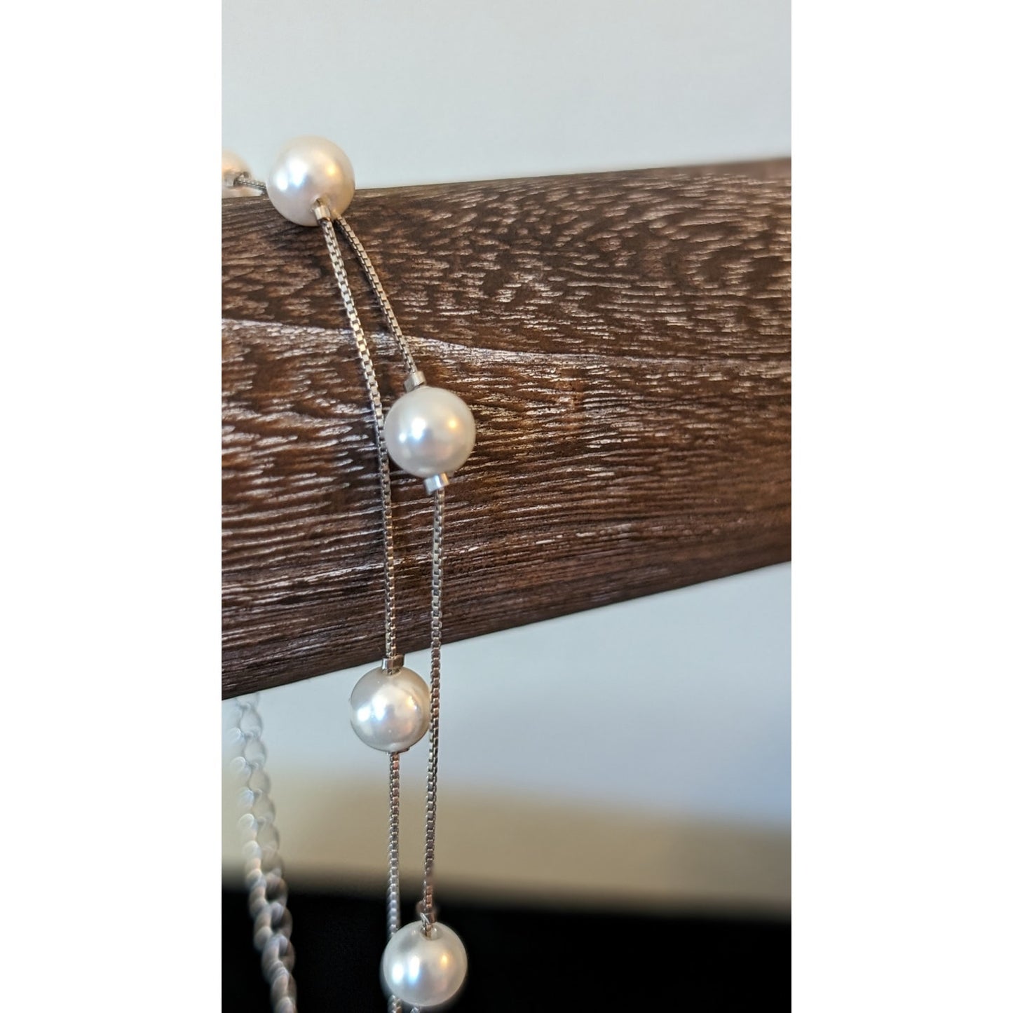 925 Sterling Silver Double Strand Floating Faux Pearl Bracelet