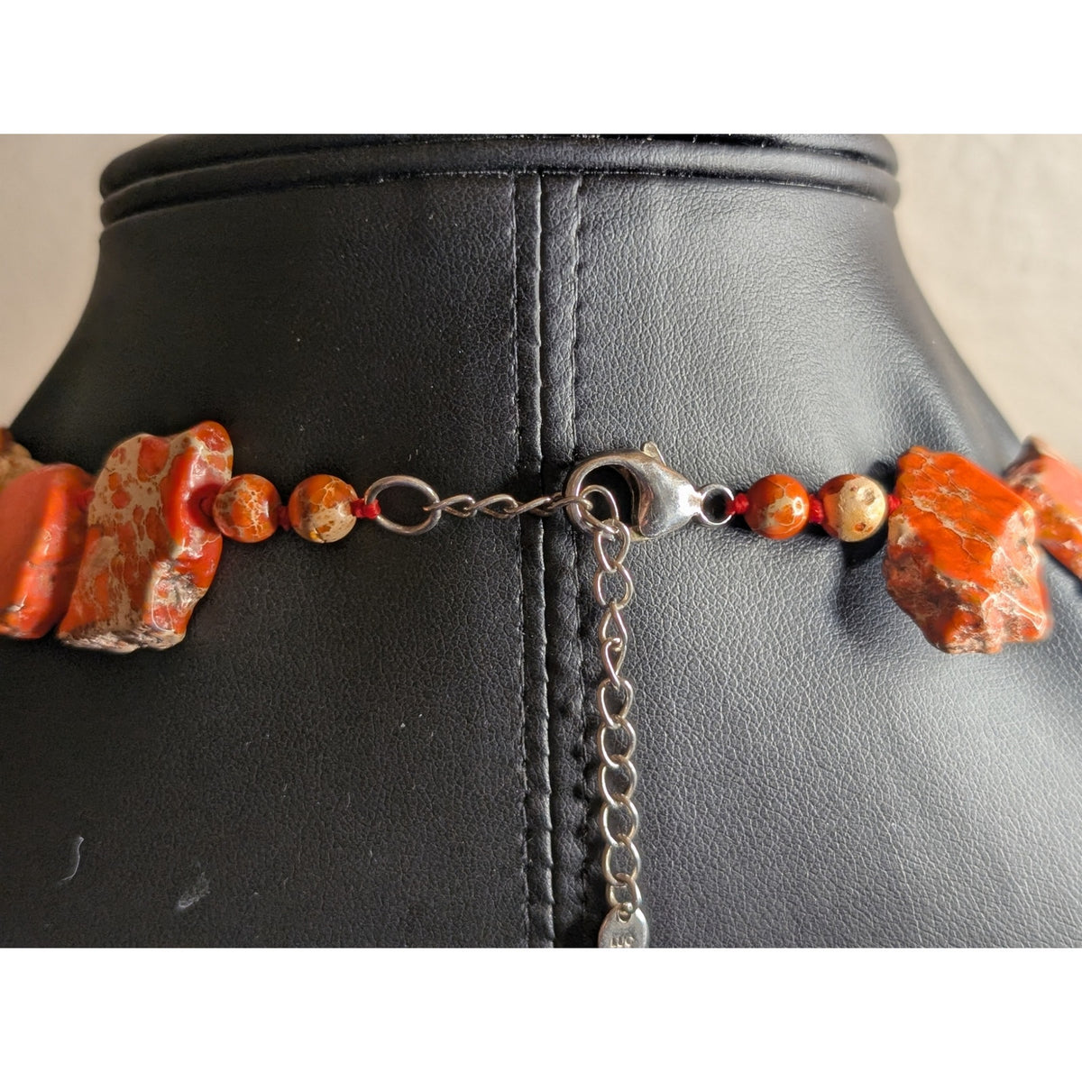 Marked LUC 925 Sterling Silver Faux Orange Stone Statement Necklace 20.75"
