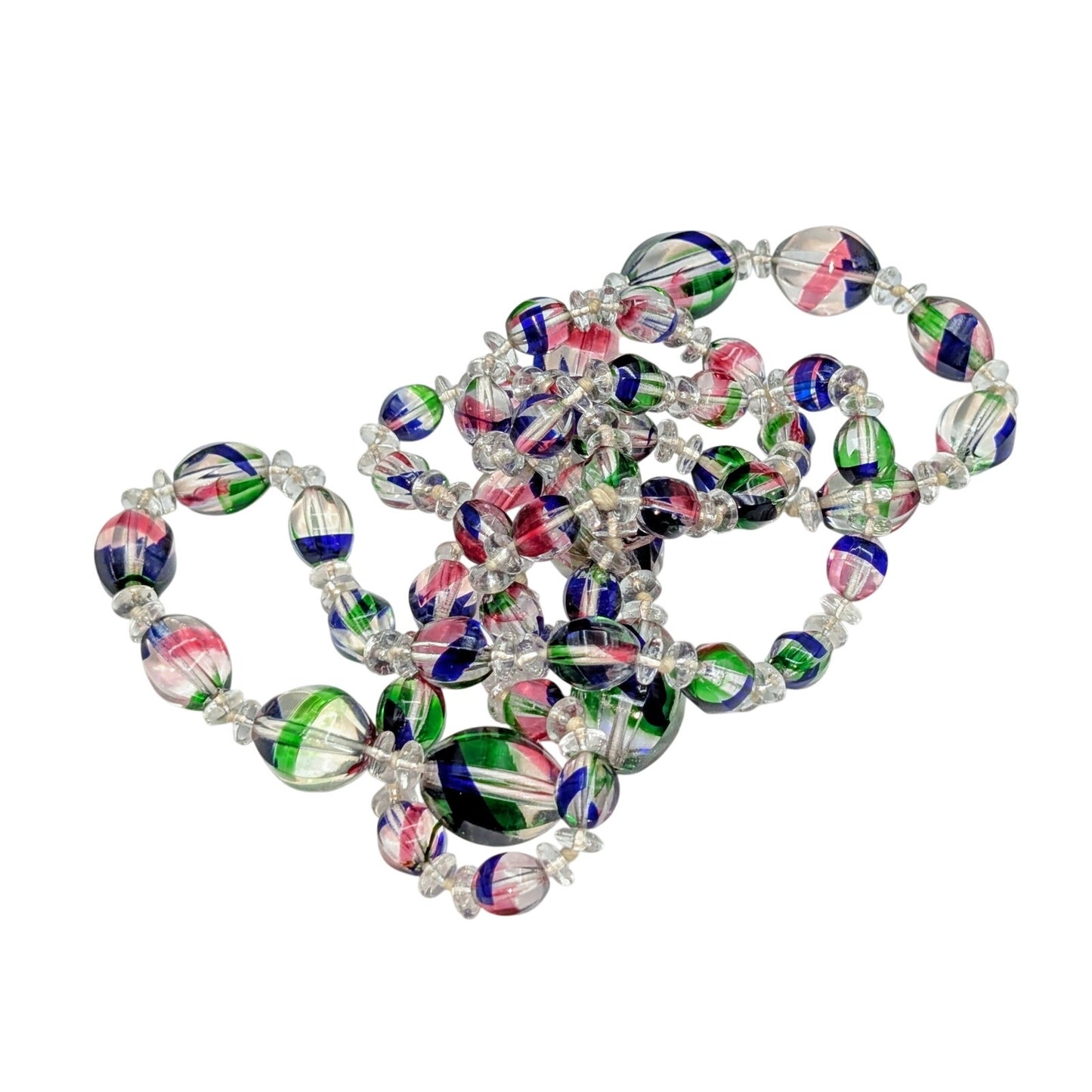 VTG Rare Iris Rainbow Graduated Glass Bead Knotted Long Over the Head Necklace