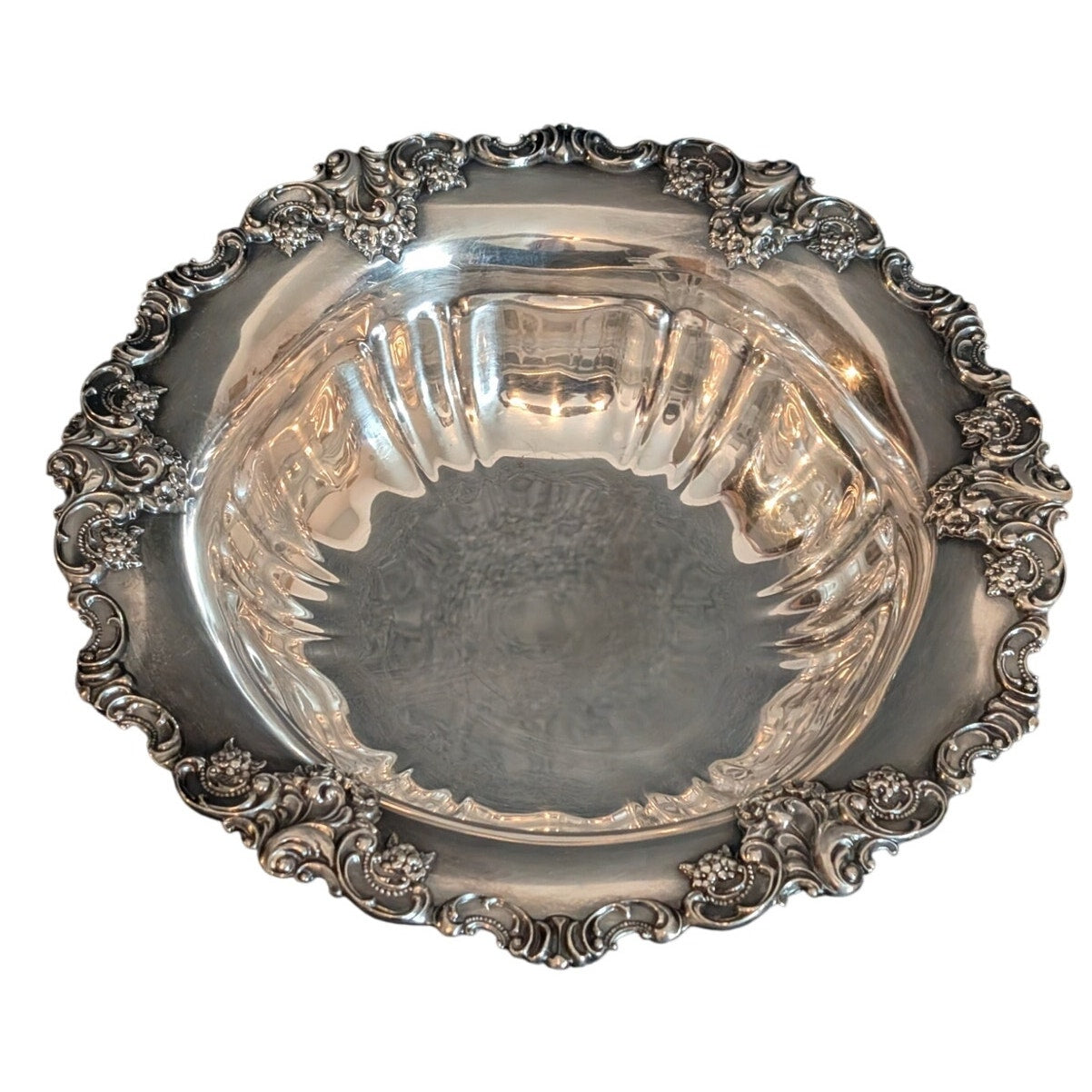 Vintage Wallace Silverplate Baroque Serving Bowl Ornate Rococo Inspired Rim