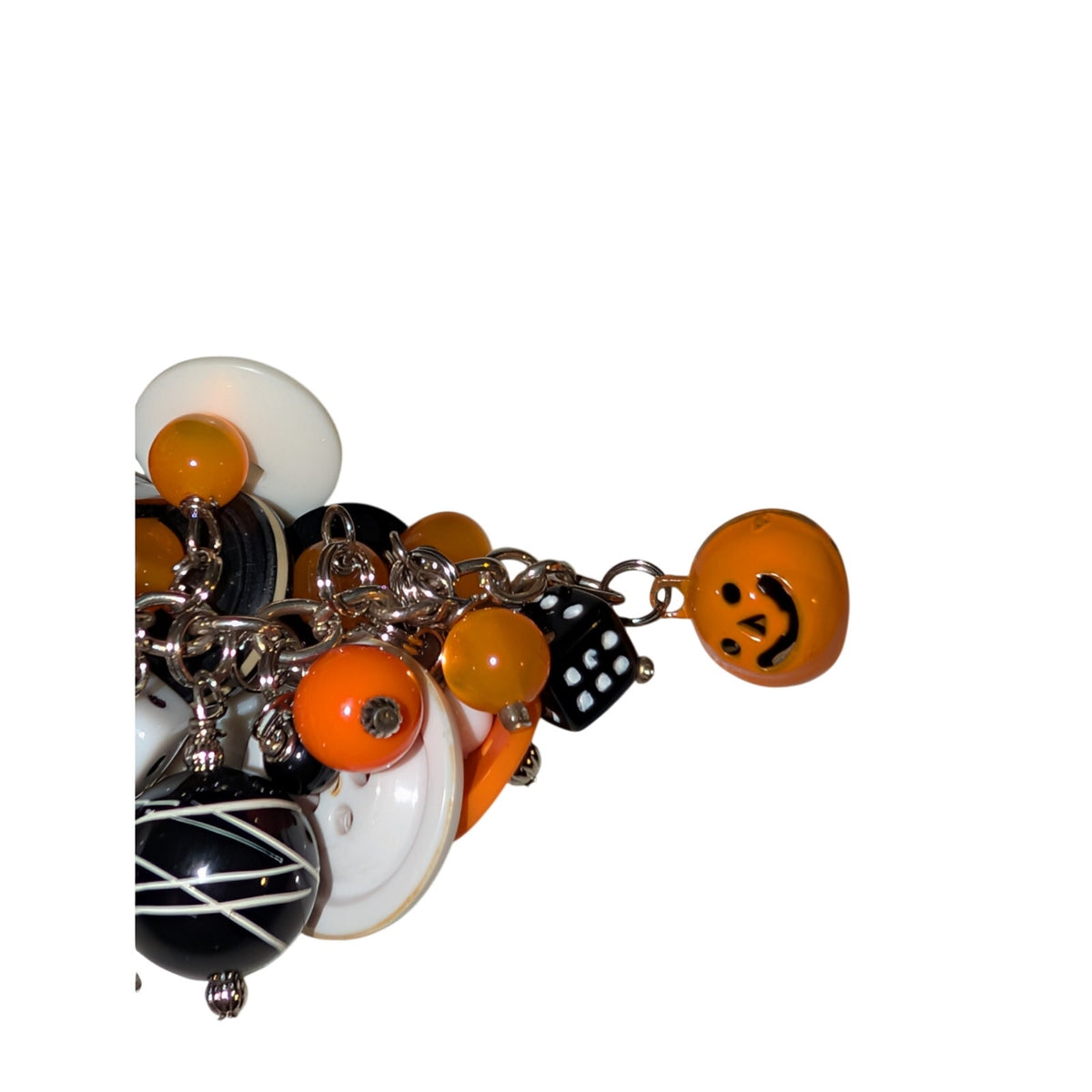 Vintage Artisan OOAK 90s Halloween Button Bead Pumpkin Charm Costume Bracelet