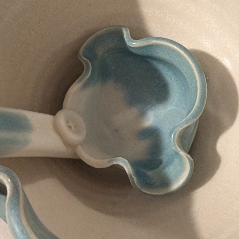 Hand Made Blue White Gravy Boat W/ Matching Ladle Studio Pottery