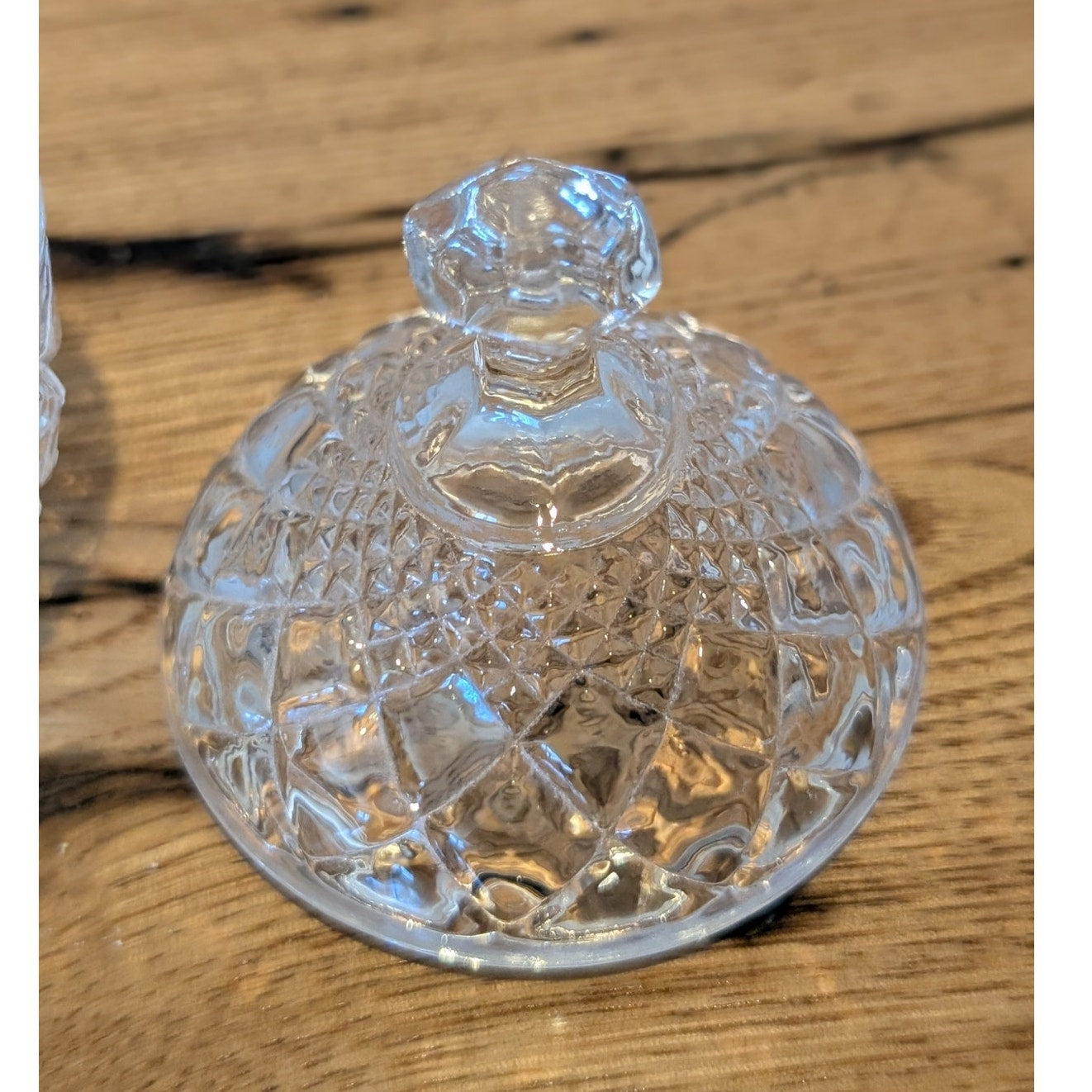 Vintage Diamond Cut Crystal Lidded Mini 3.5" Trinket Keeper