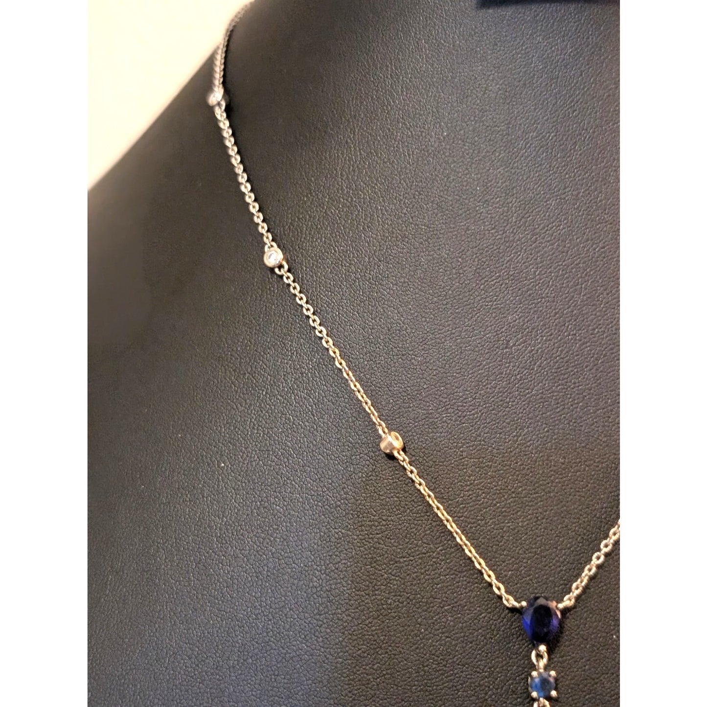 Carolee Faux Sapphire Silver Tone Linear Teardrop 19" Necklace