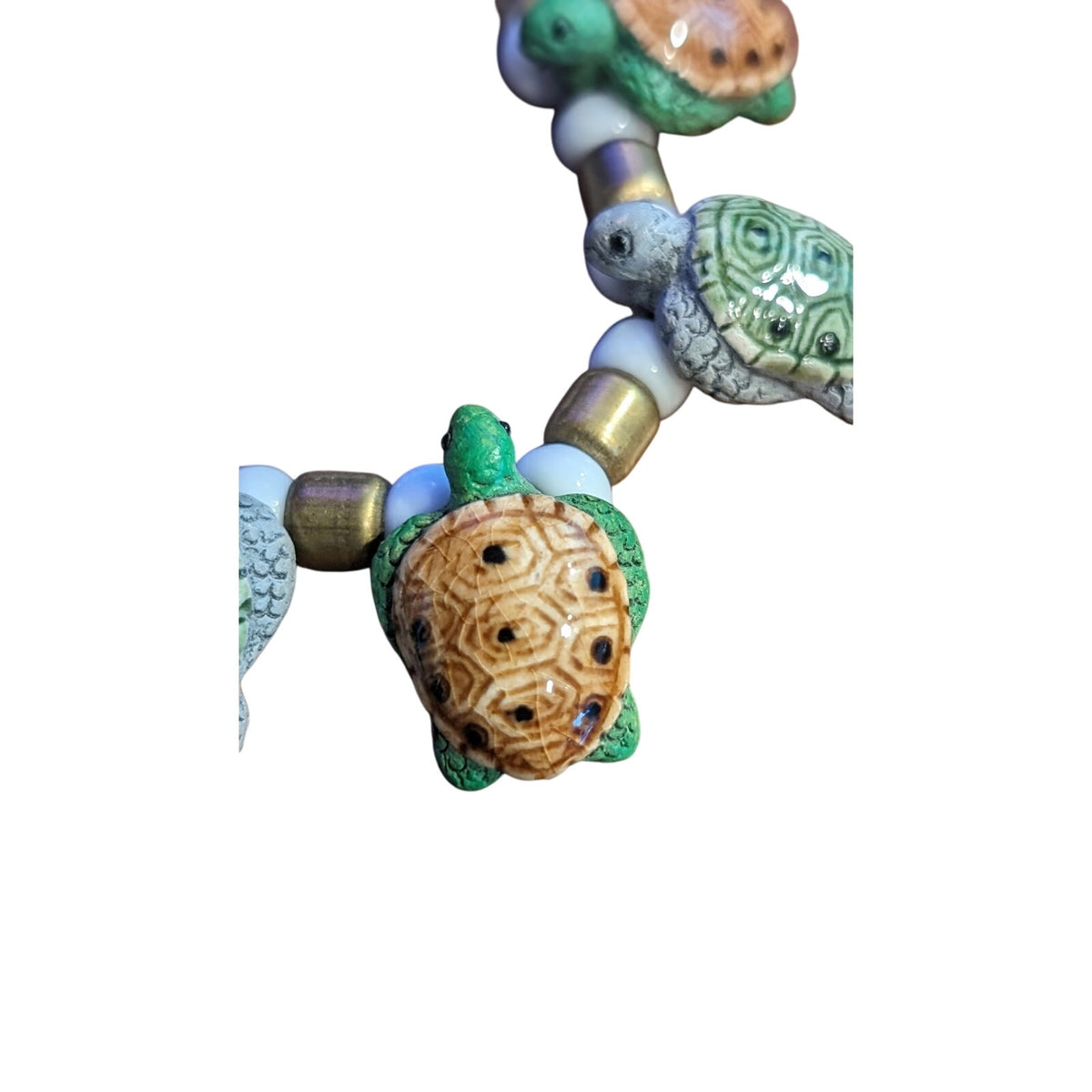 Glass Bead Ceramic Turtle Necklace & 70s Seed Bead Flower Choker