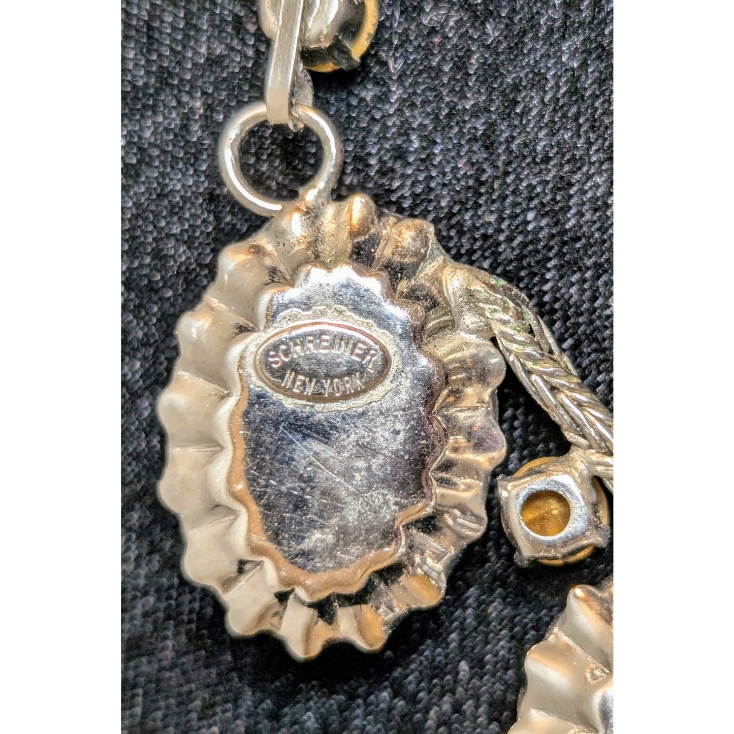 SCHREINER Rare New York Glass Cabochon & Silver Braided Chain Vintage Necklace