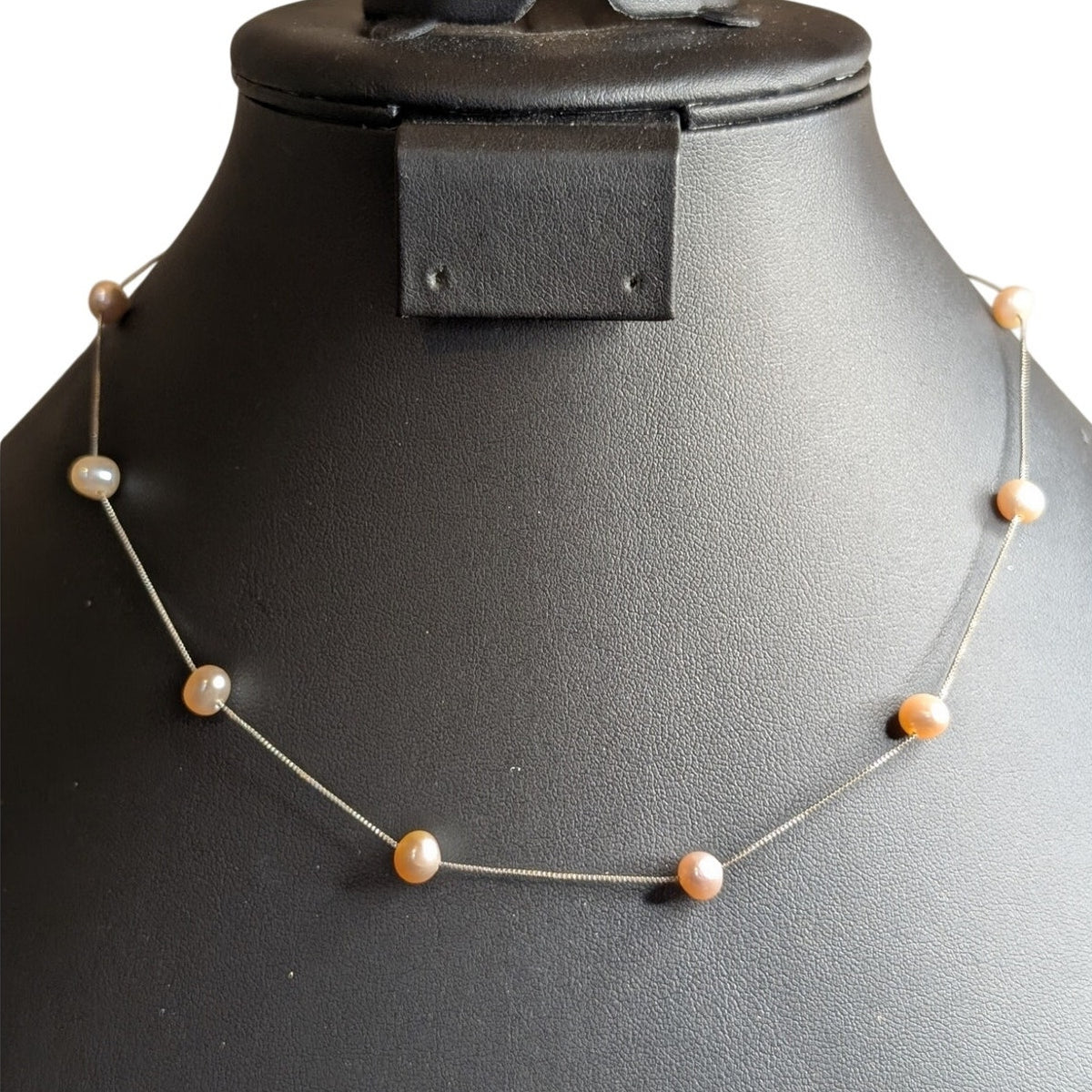 Vintage 925 Sterling Silver Floating Genuine Pearl 17.5" Necklace