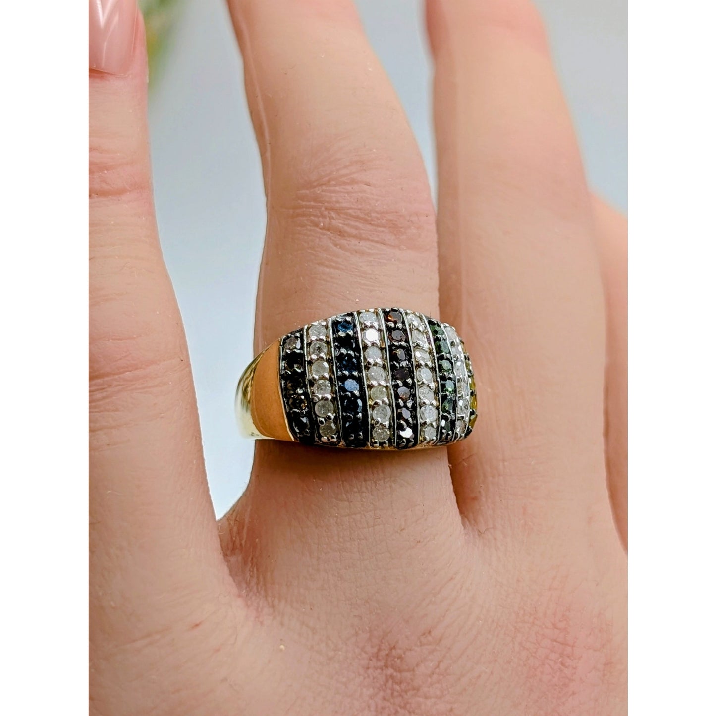 14K Gold Plated .84 Carat Genuine Multi Diamond 925 Sterling Silver Ring Sz. 7