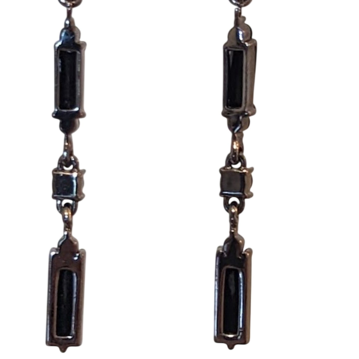 Vintage Black Faceted Crystal Gun Metal 1.5" Dangle Post Earrings